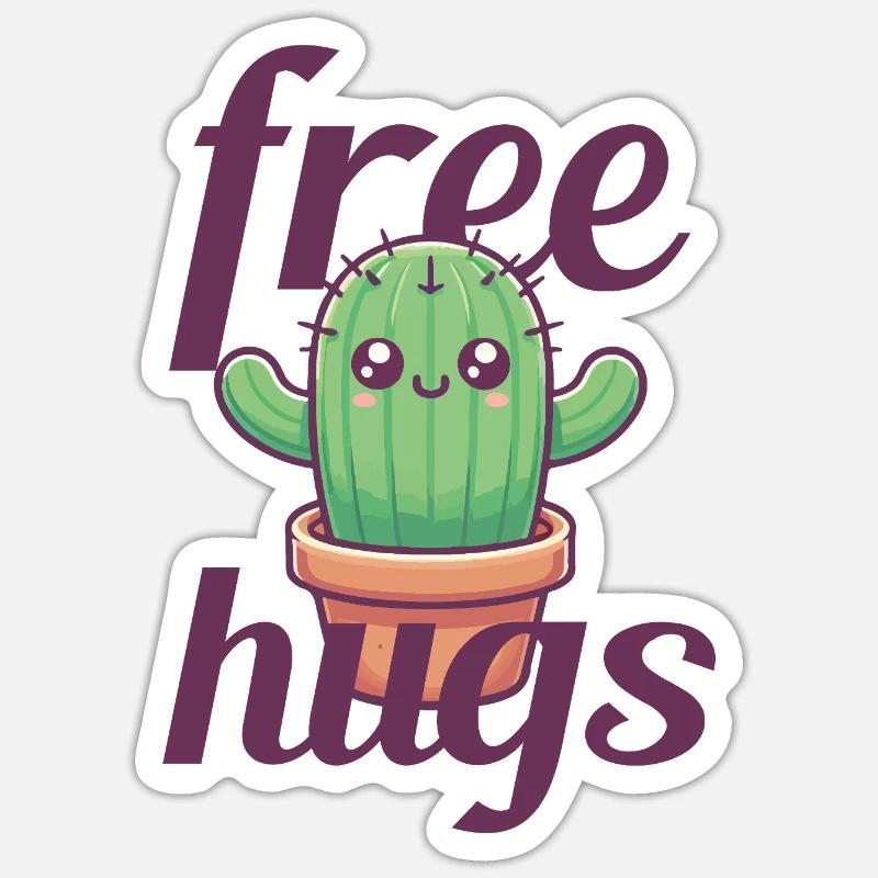 Cactus câlins gratuits - Sticker taille S (10 x 10 cm) - blanc mat