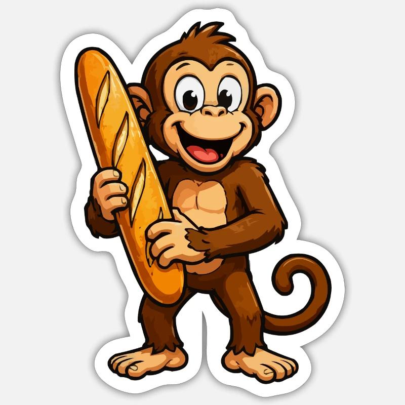 Monkey with baguette - Sticker size S (10 x 10 cm) - white matte