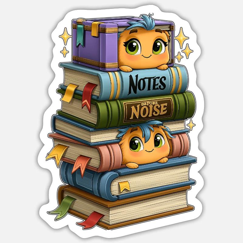 Book Stack with Birds - Sticker size S (10 x 10 cm) - white matte