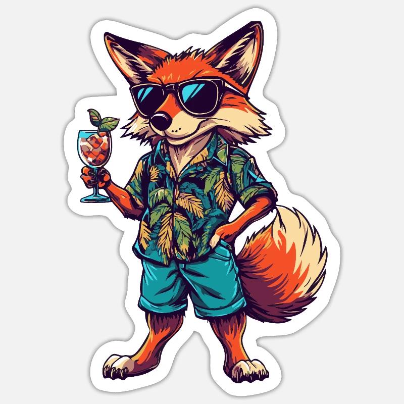 Fuchs Comic Sommer - Sticker Größe S (10 x 10 cm) - Mattweiß