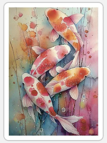 Mehrfarbige Aquarell-Koi - Sticker Größe S (10 x 10 cm) - Mattweiß