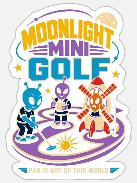 Mondschein Minigolf mit Aliens - Sticker Größe S (10 x 10 cm) - Mattweiß