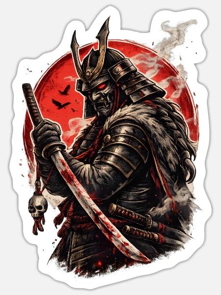 Blutmond-Samurai-Krieger - Sticker Größe S (10 x 10 cm) - Mattweiß