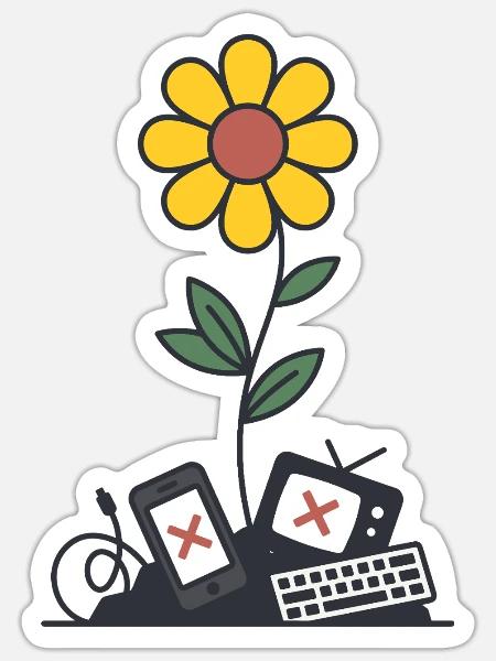 Digital Detox Blume Natur - Sticker Größe S (10 x 10 cm) - Mattweiß