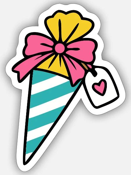 Schultüte mit Herz-Anhänger - Sticker Größe S (10 x 10 cm) - Mattweiß
