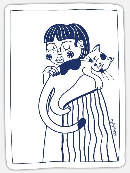 Mädchen mit einer Katze - Sticker Größe S (10 x 10 cm) - Mattweiß