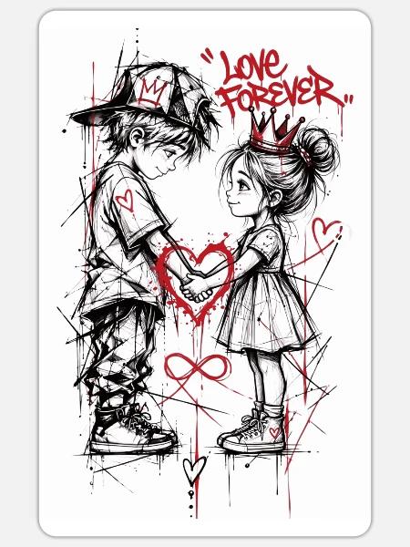 Schwarze und Rote Graffiti-Liebhaber - Sticker Größe S (10 x 10 cm) - Mattweiß