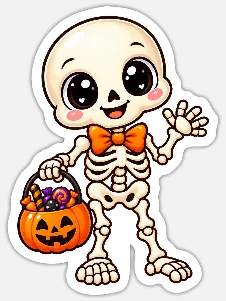 Niedliches Halloween-Skelett und Kürbis - Sticker Größe S (10 x 10 cm) - Mattweiß