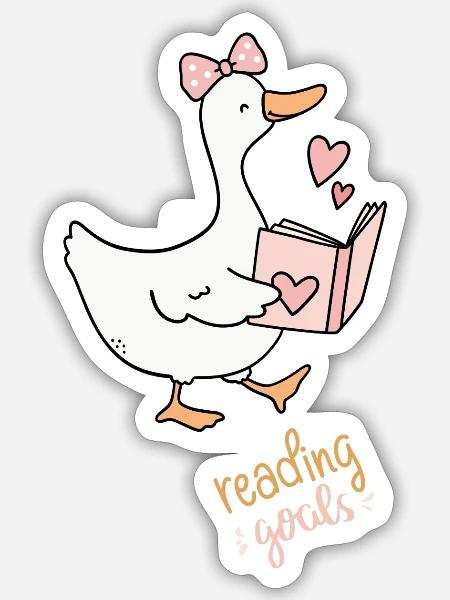 Leseziele Ente mit Herz - Sticker Größe S (10 x 10 cm) - Mattweiß