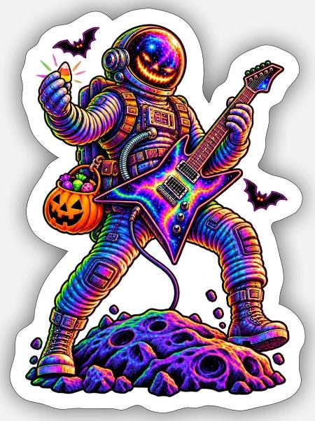 KOSMISCHER ROCKER | Trick oder Riff - Sticker Größe S (10 x 10 cm) - Mattweiß