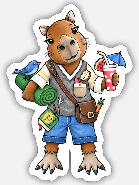 Capybara Chill Mode Time to Relax - Sticker Größe S (10 x 10 cm) - Mattweiß