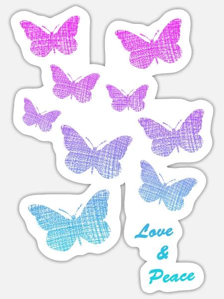 Schmetterlinge Liebe Frieden - Sticker Größe S (10 x 10 cm) - Mattweiß