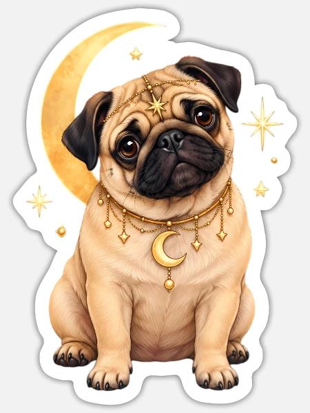Mops Hund süßer Mops niedlicher Mops - Sticker Größe S (10 x 10 cm) - Mattweiß
