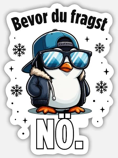 Pingu mit Hoodie und NÖ - Sticker Größe S (10 x 10 cm) - Mattweiß