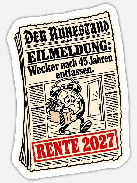 Rente 2027 Wecker entlassen - Sticker Größe S (10 x 10 cm) - Mattweiß
