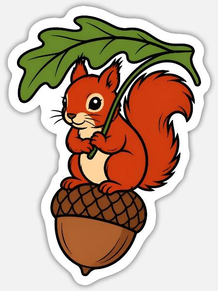 Eichhörnchen Eichel Blatt Regenschirm Shirt - Sticker Größe S (10 x 10 cm) - Mattweiß