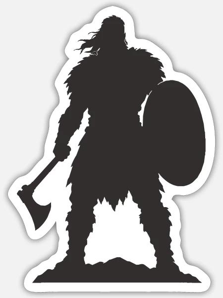 Wikinger Krieger mit Axt und Schild - Sticker Größe S (10 x 10 cm) - Mattweiß