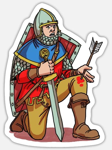 Trotziger Ritter kniend mit Schwert - Sticker Größe S (10 x 10 cm) - Mattweiß