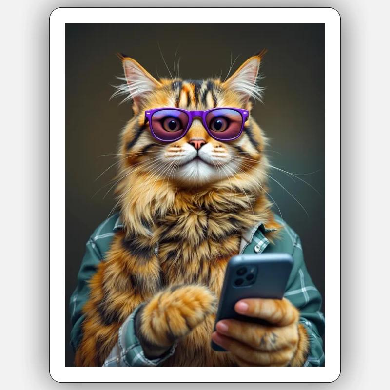 Coole Katze - Sticker Größe S (10 x 10 cm) - Mattweiß