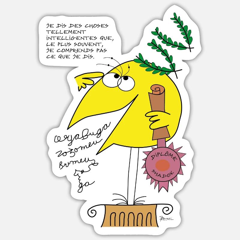 Intelligence Shadok - Sticker taille S (10 x 10 cm) - blanc mat