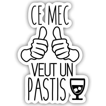Ce mec veut un pastis humour citations alcool - Sticker taille S (10 x 10 cm) - blanc mat - Devant