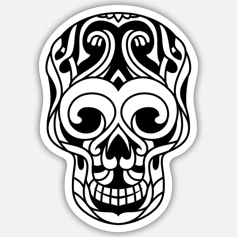 crâne décoré tribal - Sticker taille S (10 x 10 cm) - blanc mat