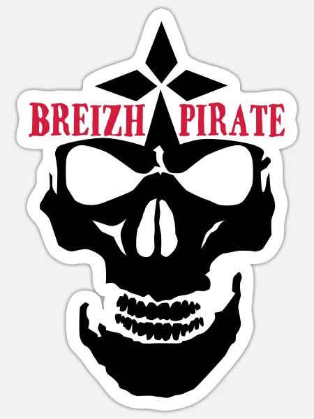 breizh piraten toten kopf crane skull logo - Sticker Größe S (10 x 10 cm) - Mattweiß