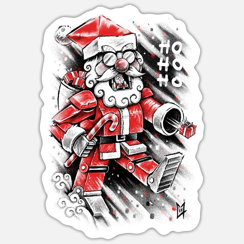 Robot Santa Claus - Sticker Größe S (10 x 10 cm) - Mattweiß