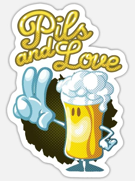 Pils and love toon - Sticker Größe S (10 x 10 cm) - Mattweiß