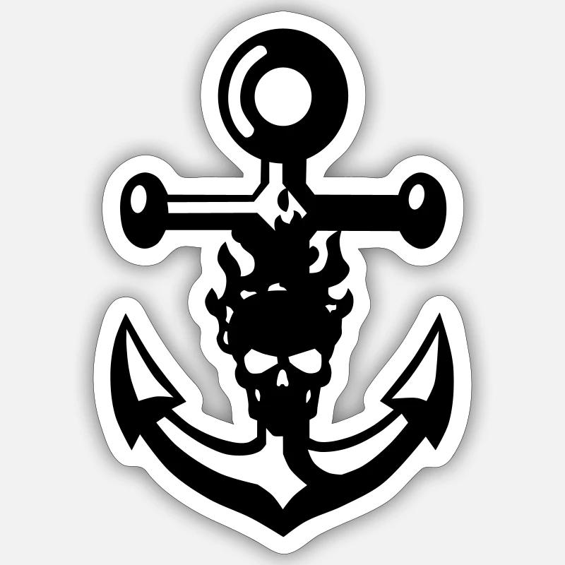 Anker und Schädel - Sticker Größe S (10 x 10 cm) - Mattweiß