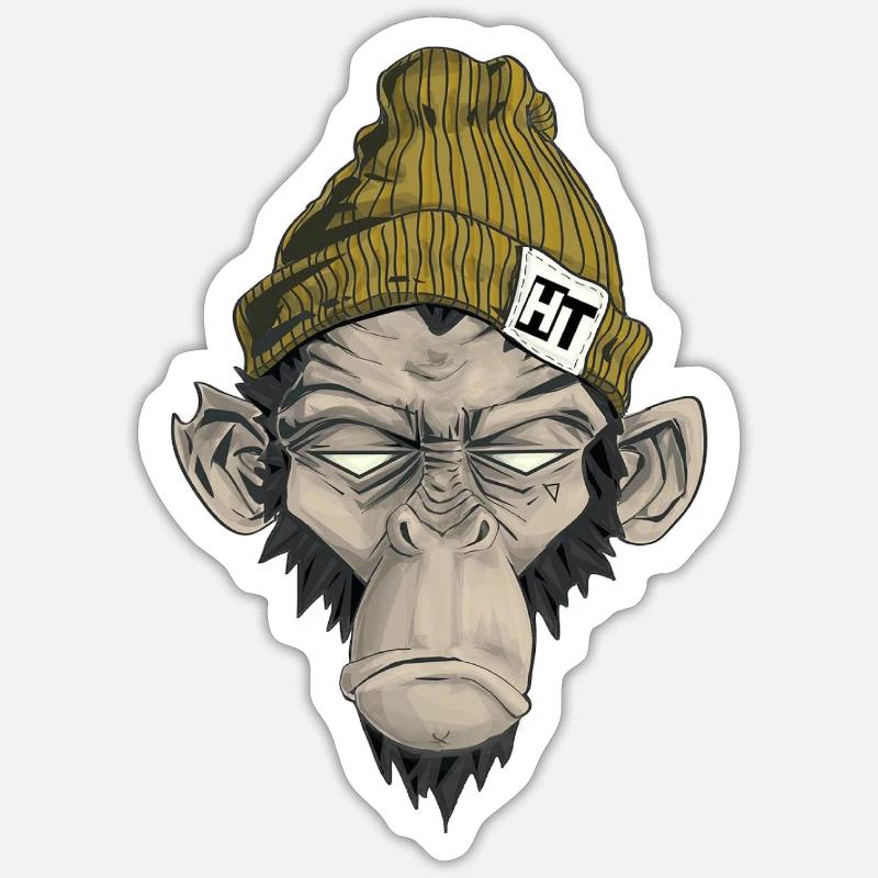 Rap Monkey - Sticker Größe S (10 x 10 cm) - Mattweiß