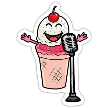 Une petite super star une crème glacée en chantant - Sticker taille S (10 x 10 cm) - blanc mat - Devant