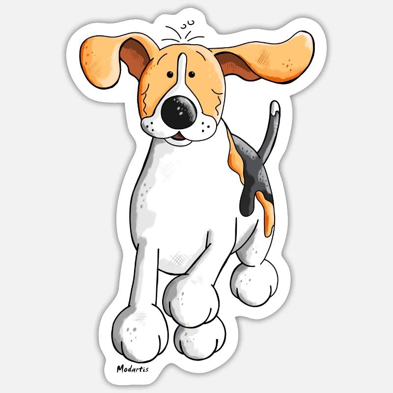 Funny Running Beagle - Sticker size S (10 x 10 cm) - white matte