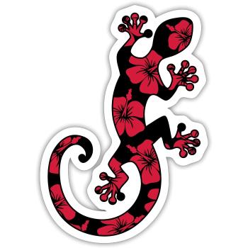 Gecko, lizard, hibiscus, flowers, beach, surf, sun - Sticker size S (10 x 10 cm) - white matte - Front