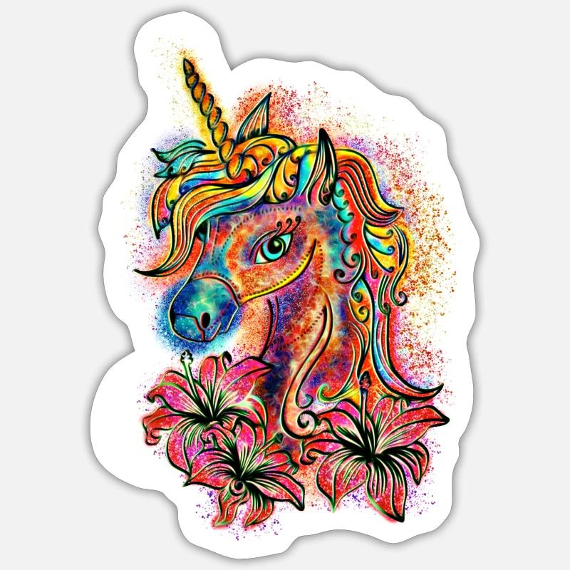 Einhorn, unicorn, rainbow, fantasy, magic, Pferd, - Sticker taille S (10 x 10 cm) - blanc mat