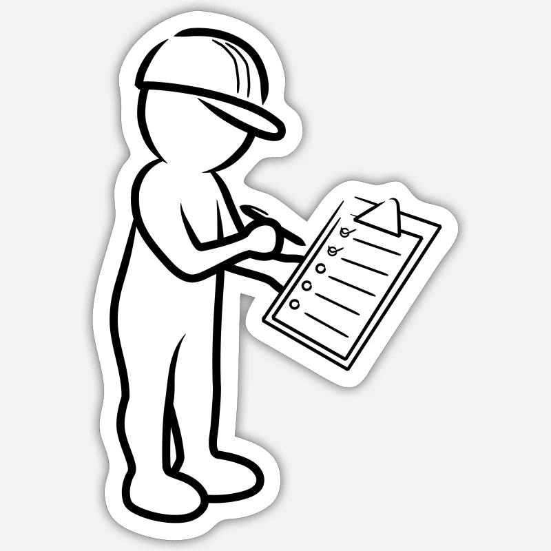 Männchen mit Helm und Checkliste auf Baustelle - Sticker Größe S (10 x 10 cm) - Mattweiß