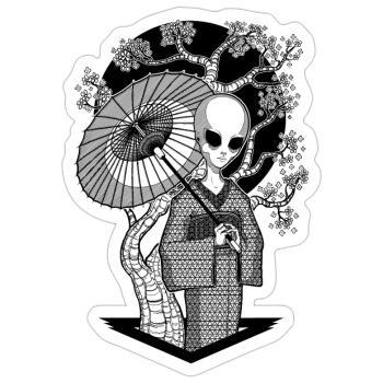 La geisha extraterrestre - Sticker taille S (10 x 10 cm) - blanc mat - Devant