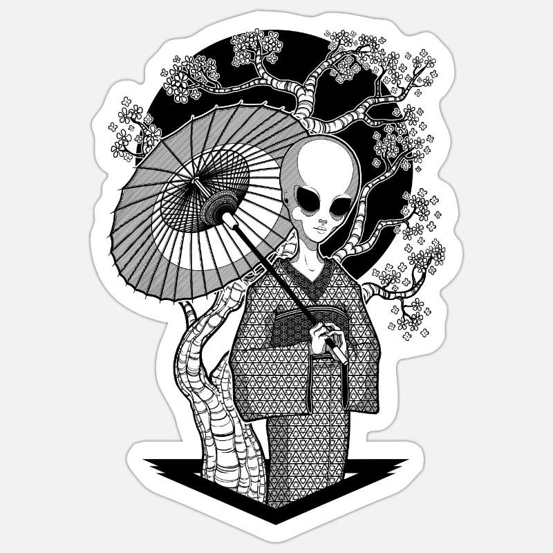The alien Geisha - Sticker size S (10 x 10 cm) - white matte