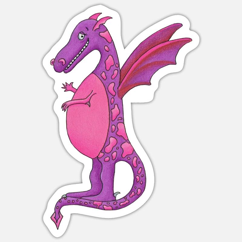 Rosa und lila Drache - Sticker Größe S (10 x 10 cm) - Mattweiß