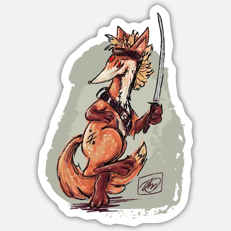 Katana Fox - Sticker taille S (10 x 10 cm) - blanc mat