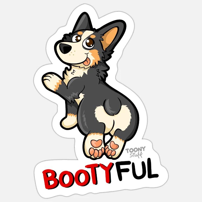 Bootyful Corgi - Sticker Größe S (10 x 10 cm) - Mattweiß