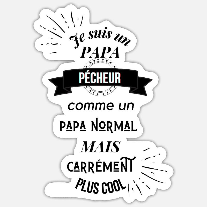 Papa pêcheur - Sticker taille S (10 x 10 cm) - blanc mat