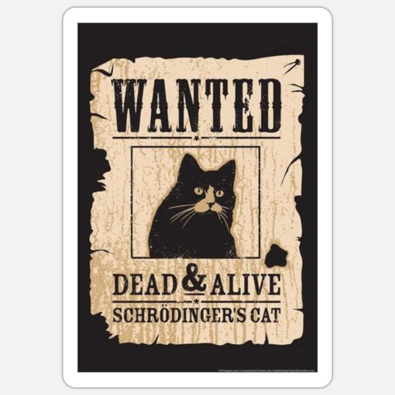 Le chat de Schrodinger - Sticker taille S (10 x 10 cm) - blanc mat