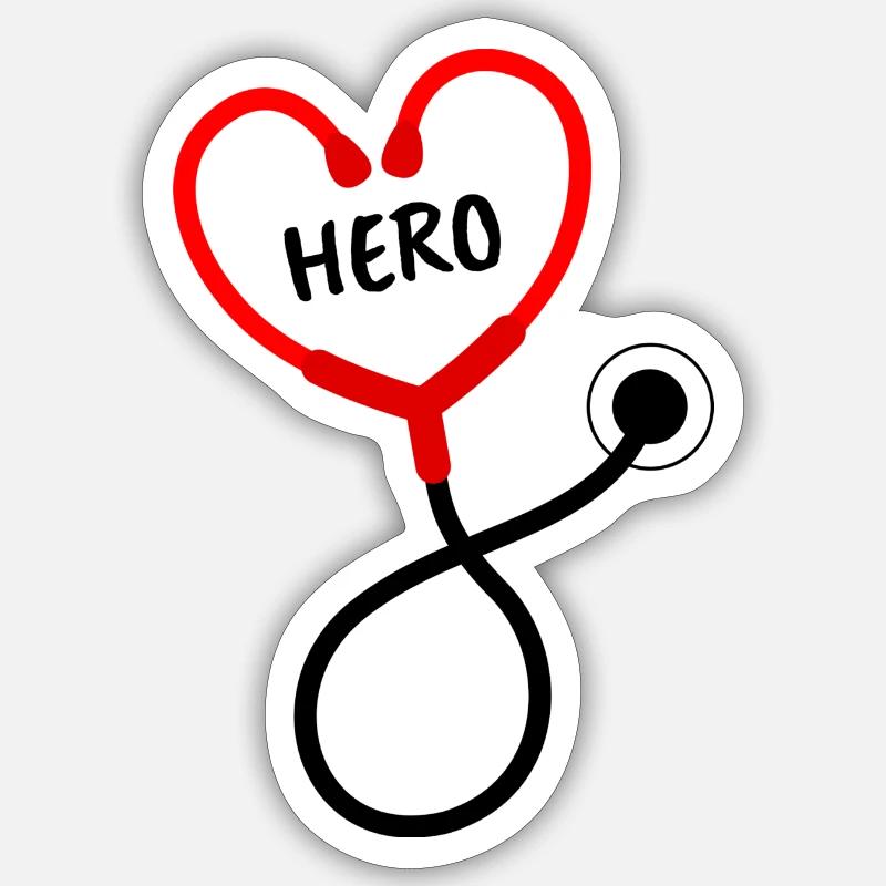 stéthoscope hero - Sticker taille S (10 x 10 cm) - blanc mat