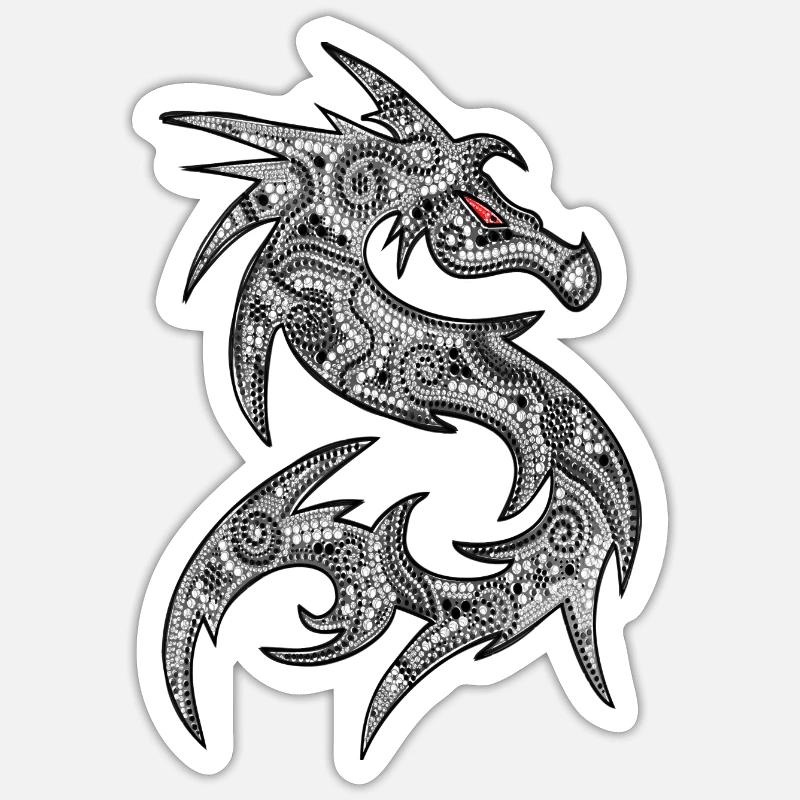 FANTASY DRAGON - dot painting art 2 - Sticker Größe S (10 x 10 cm) - Mattweiß