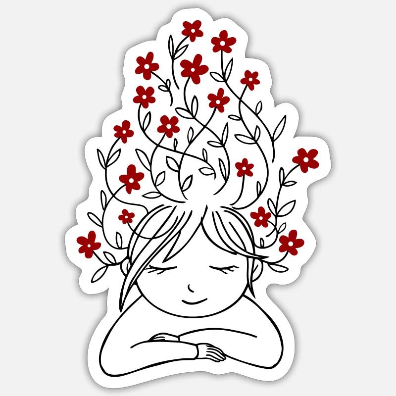 Mädchen mit Blumen - Sticker Größe S (10 x 10 cm) - Mattweiß