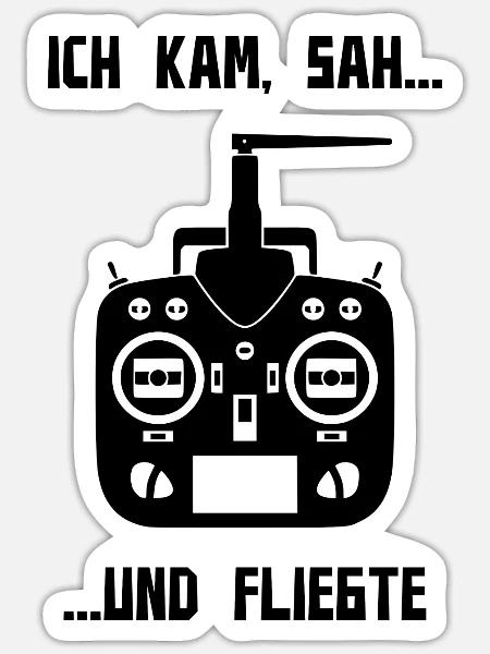 Ich kam sah und fliegte RC Pilot Hobby Geschenk - Sticker Größe S (10 x 10 cm) - Mattweiß