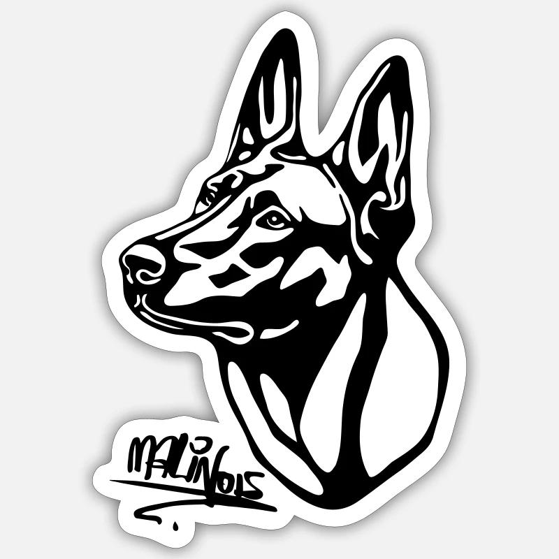 Malinois withoutBackground text - Sticker Größe S (10 x 10 cm) - Mattweiß