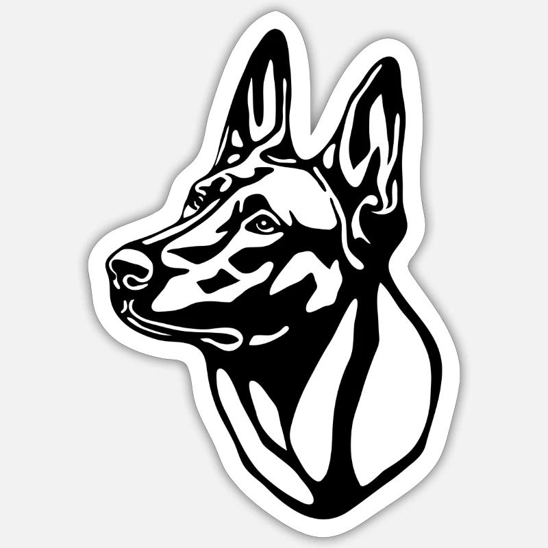 2 Malinois withoutBackground text - Sticker Größe S (10 x 10 cm) - Mattweiß