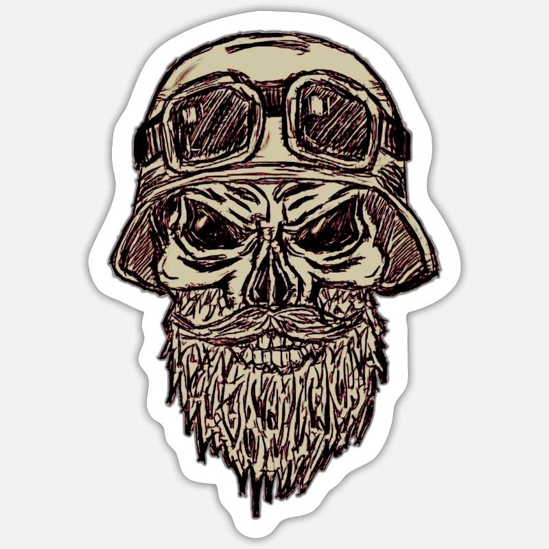 Skull with beard and helmet - Sticker size S (10 x 10 cm) - white matte